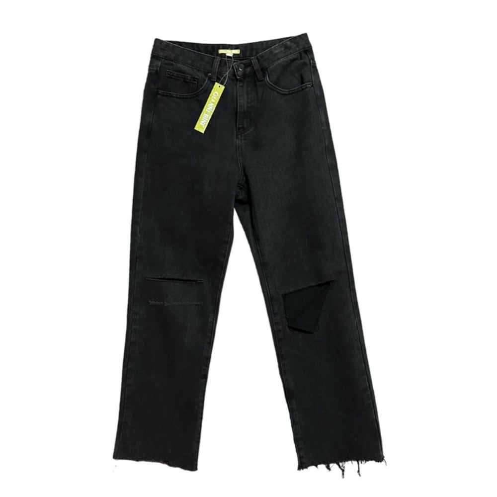 GIANNI BINI Stella black distressed straight leg jeans - Picture 3 of 8